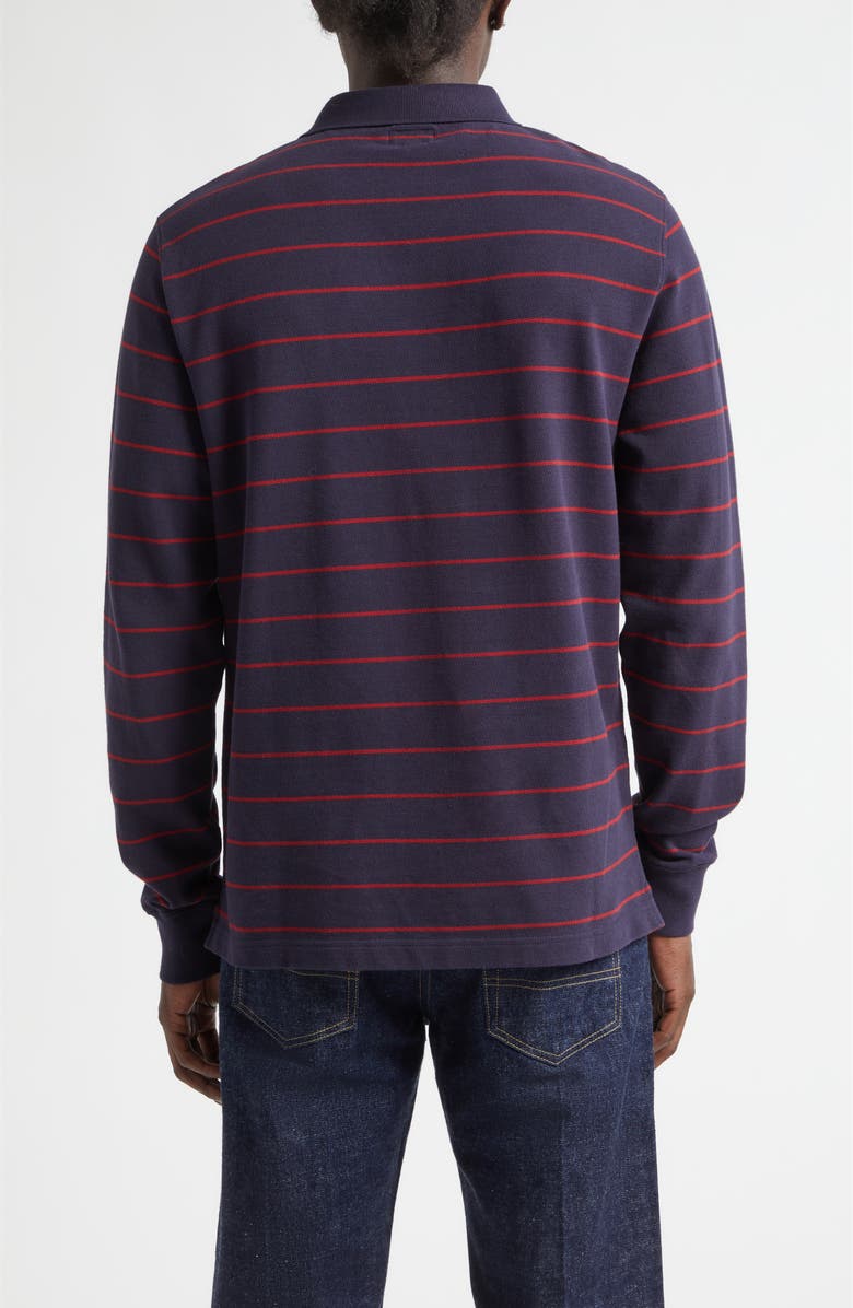 Noah Stripe Long Sleeve Cotton Piqué Polo, Alternate, color, Navy/ Red