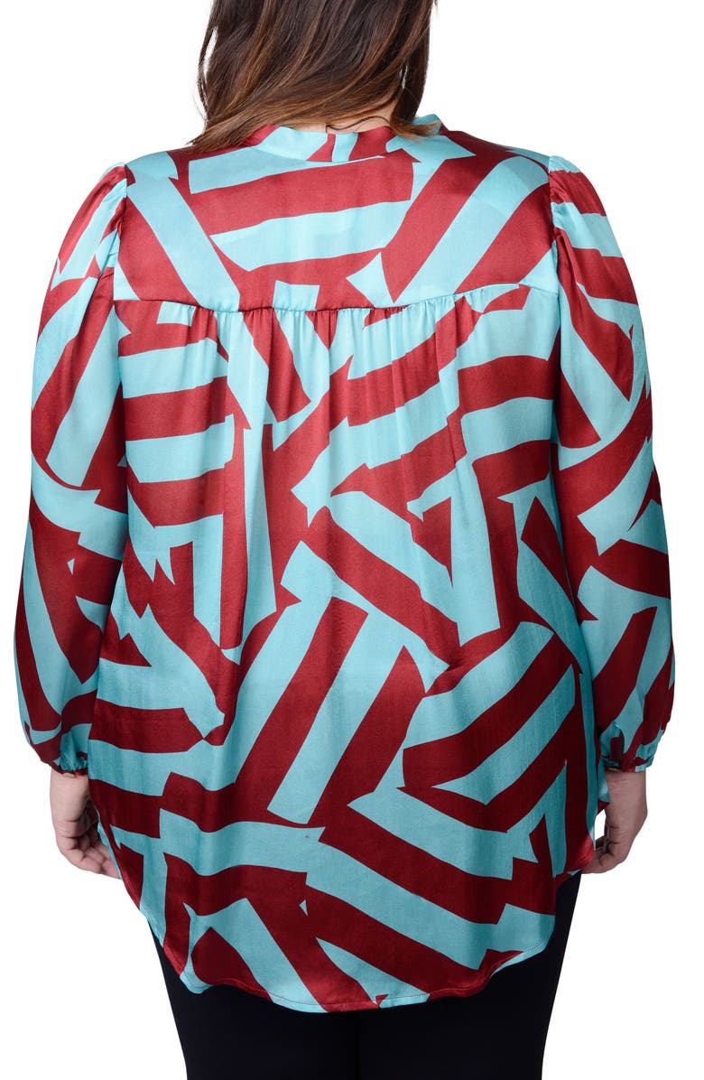 MAYES NYC Rosen Tie Neck Puff Shoulder Blouse, Alternate, color, Circle Stripes