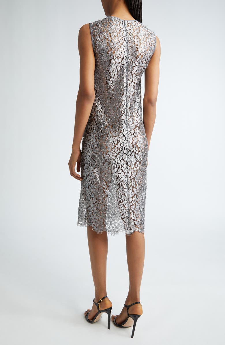 Michael Kors Collection Metallic Crochet Lace Sheer Sheath Dress, Alternate, color, 