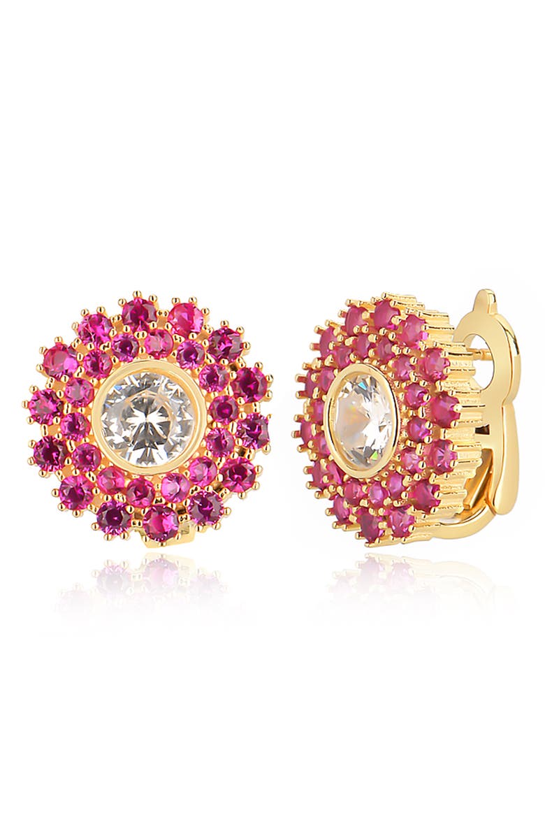 GABI RIELLE Rosy Bloom Cubic Zirconia Stud Earrings, Main, color, Gold