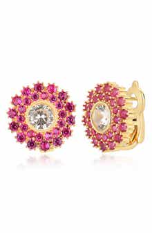GABI RIELLE Rosy Bloom Cubic Zirconia Stud Earrings