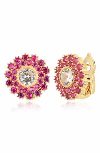 GABI RIELLE Rosy Bloom Cubic Zirconia Stud Earrings