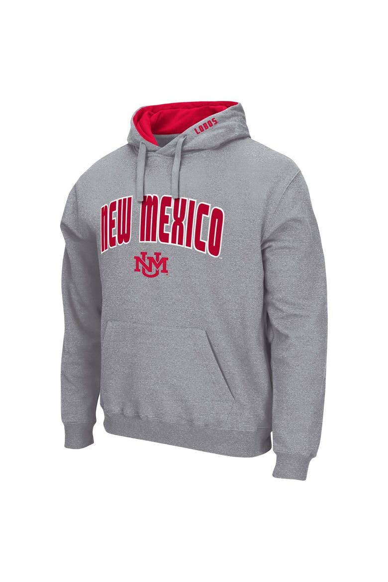 Men's Colosseum Heathered Gray New Mexico Lobos Arch and Logo Pullover Hoodie, Alternate, color, Heather Gray