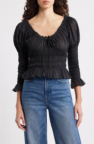 DÔEN Baptisia Smocked Juliet Sleeve Organic Cotton Top