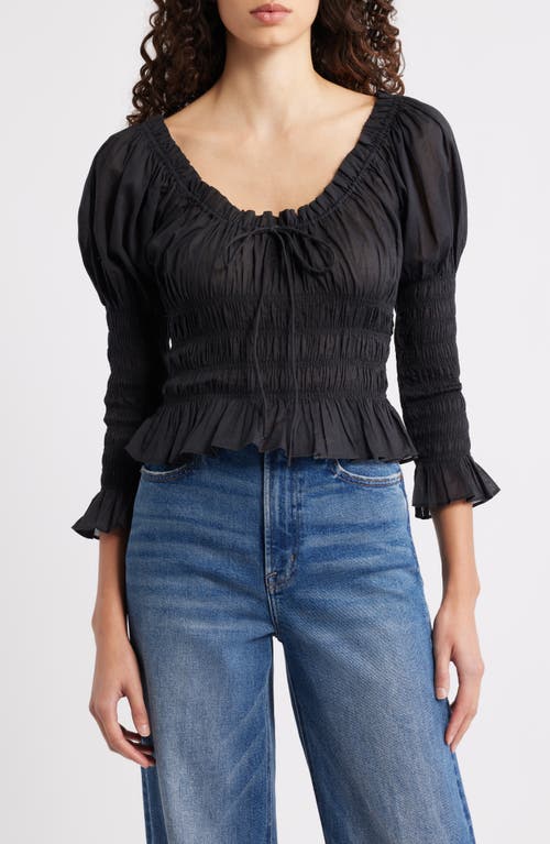 Doen Dôen Baptisia Smocked Juliet Sleeve Organic Cotton Top In Animal Print