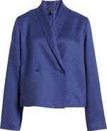 Eileen Fisher Shawl Collar Textured Silk Weave Double Breasted Jacket