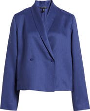 Eileen Fisher Shawl Collar Textured Silk Weave Double Breasted Jacket