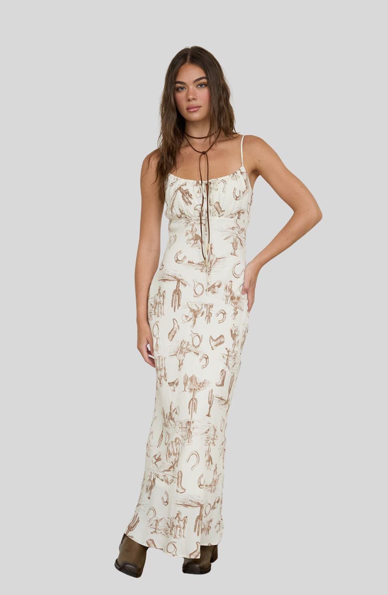 Blu Pepper Western Print Maxi Slipdress, Alternate, color, Brown