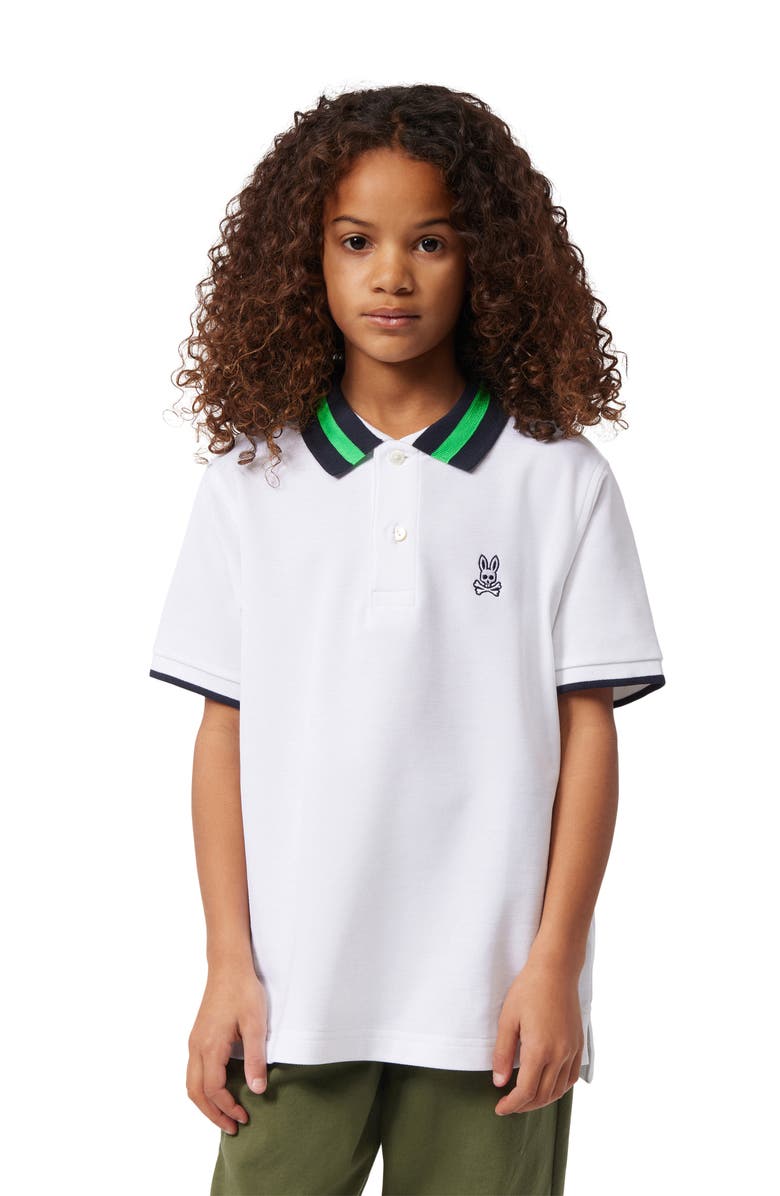 Psycho Bunny Kids' Alva Bunny Tipped Pima Cotton Piqué Polo, Alternate, color, 