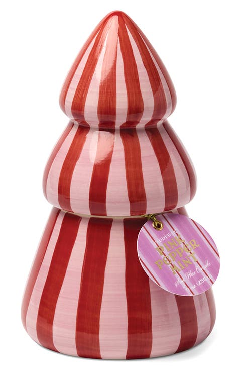 Cabana Christmas Pink Peppermint Striped Tree Candle