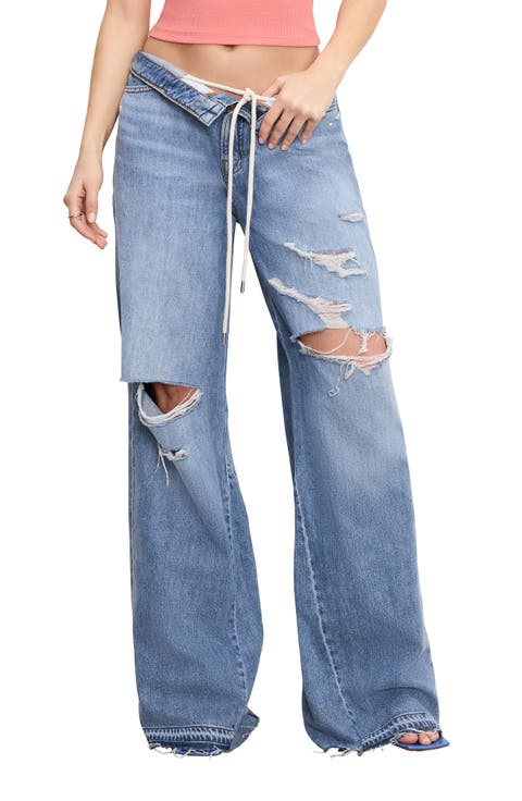 Good Standard Ease Ripped Mid Rise Wide Leg Jeans (Indigo 876) (Regular & Plus)