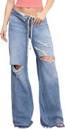 Good American Good Standard Ease Ripped Mid Rise Wide Leg Jeans