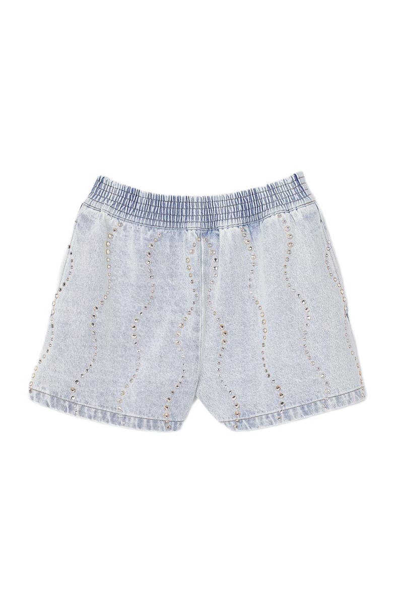 SANDRO Beaded and rhinestone denim shorts, Alternate, color,