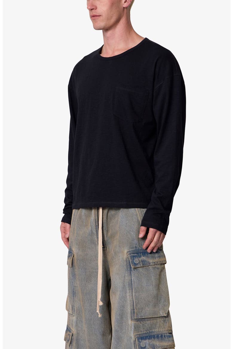 Slouchy Long Sleeve Pocket T-Shirt, Alternate, color, BLACK