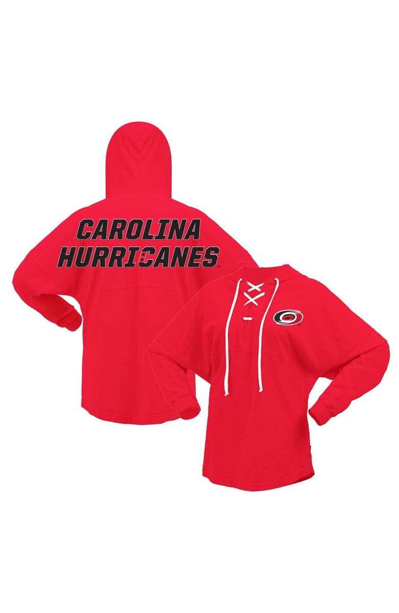 FANATICS Women's Fanatics Branded Red Carolina Hurricanes Jersey Lace-Up V-Neck Long Sleeve Hoodie T-Shirt, Main, color, Red