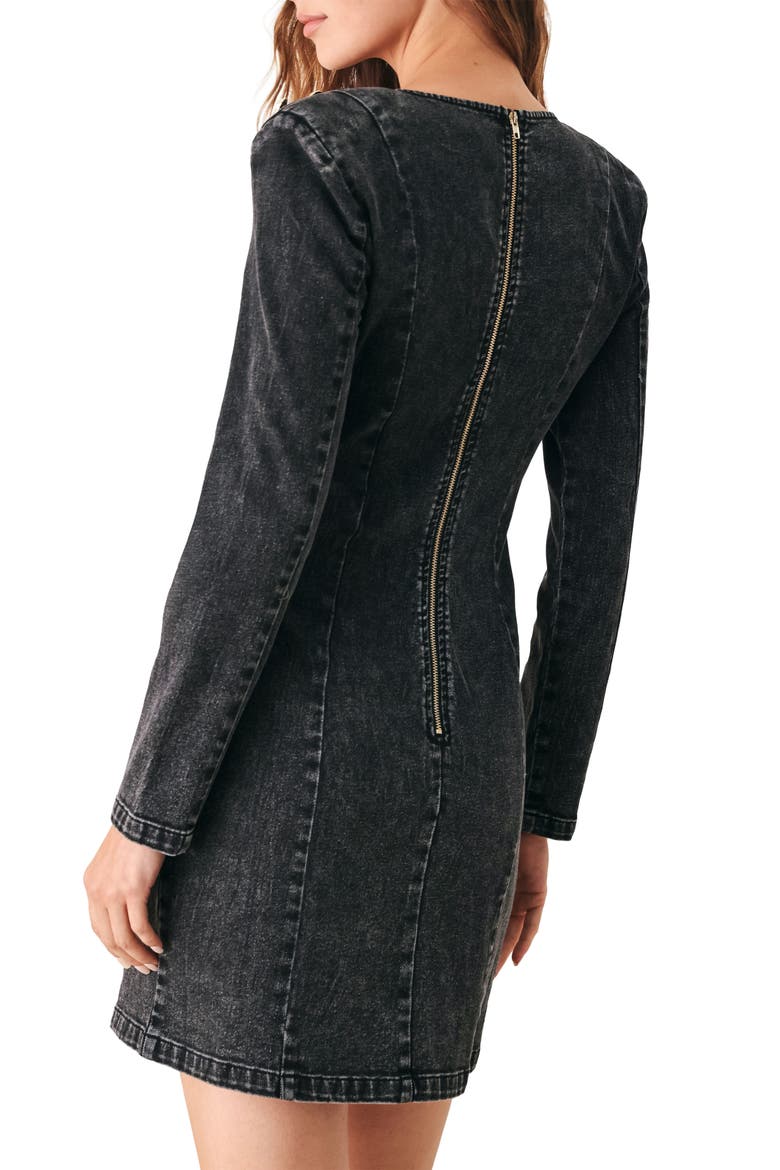 Long Sleeve Washed Denim Minidress, Alternate, color, BLACK