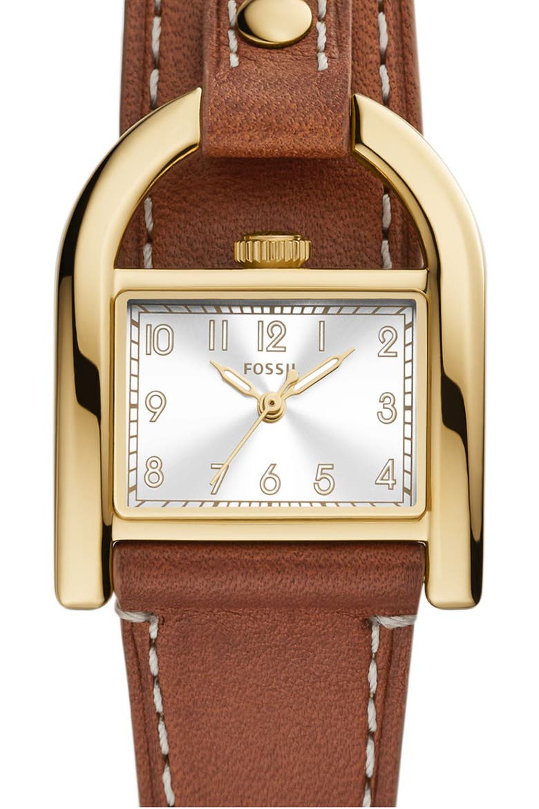 Harwell East West Leather Strap Watch, 28mm, Alternate, color, BROWN / GOLD
