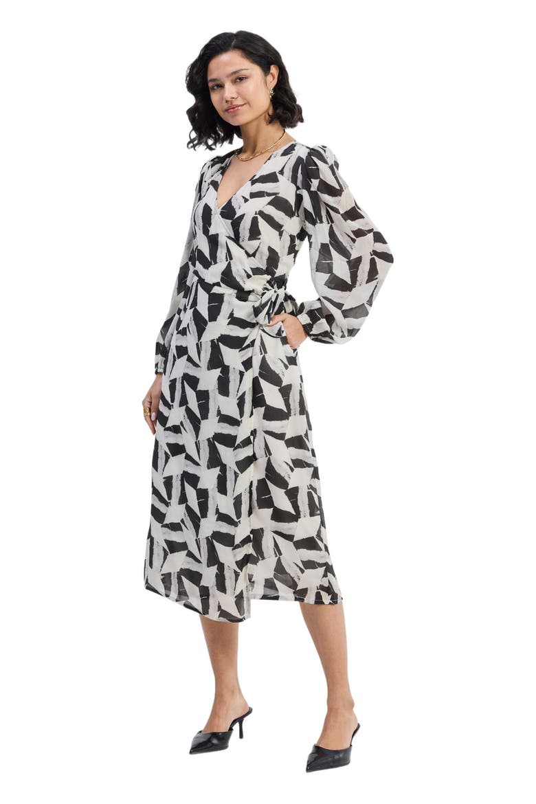 Midi Wrap Dress in Abstract Mosaic, Alternate, color, Noir Shadows