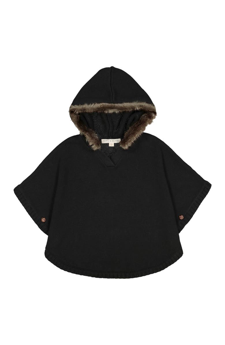 Hope & Henry Baby Girls' Sweater Cape with Faux Fur Hood, Infant, Main, color,