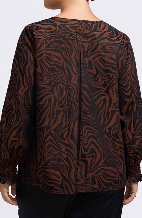 Foxcroft Alicia Zebra Print Cotton Blend Popover Top In Brown