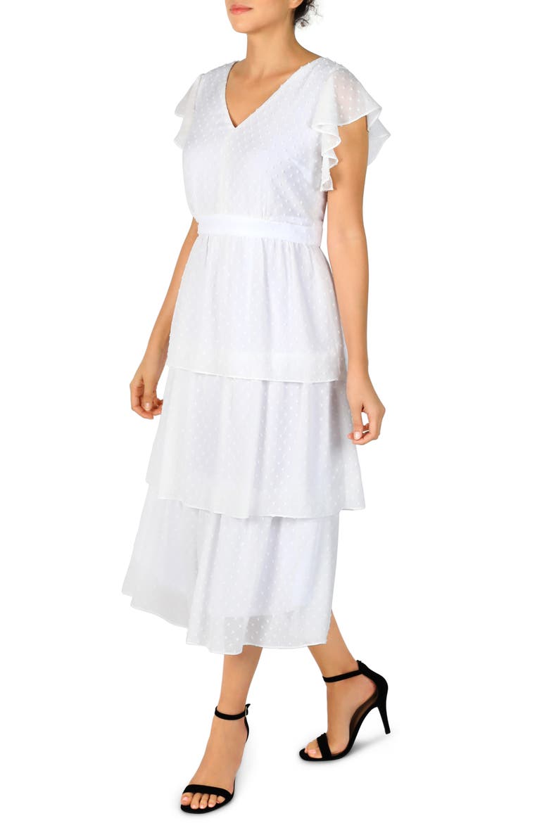 Clip Dot Chiffon Midi Dress, Alternate, color, IVORY