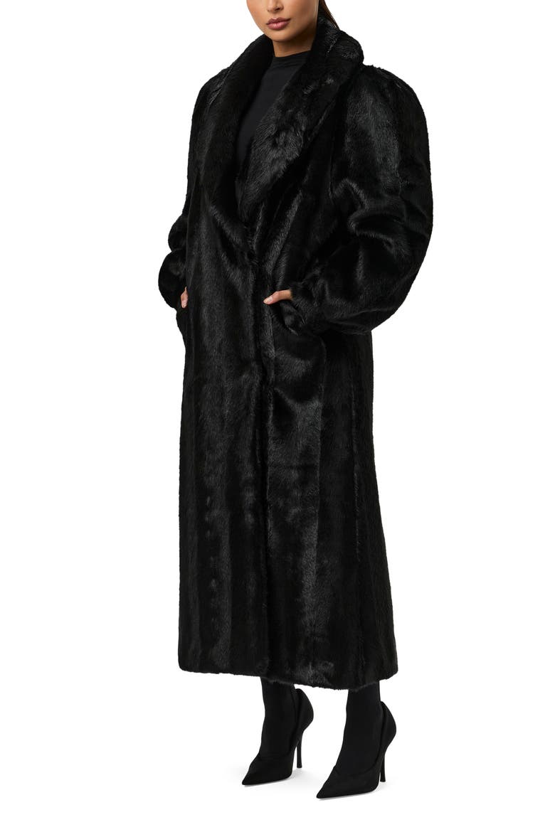 Longline Faux Fur Coat, Alternate, color, BLACK