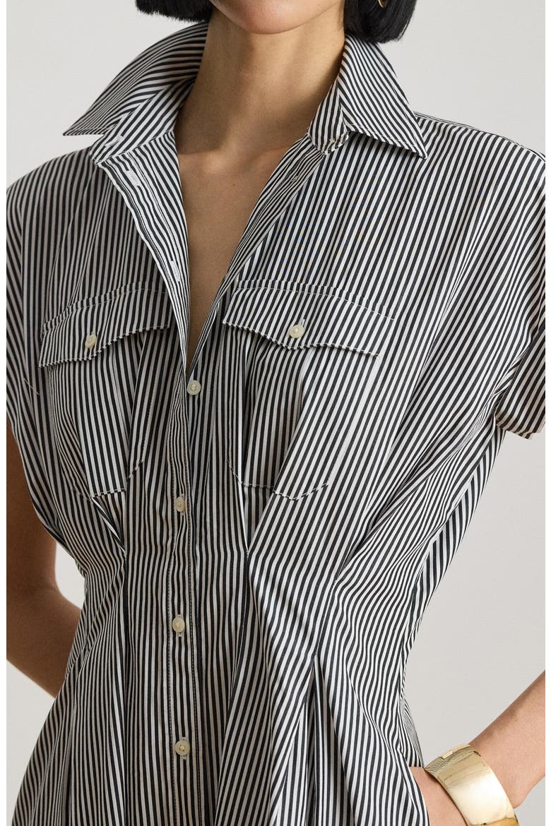 70s Stripe Cotton Broadcloth Shirtdress, Alternate, color, BLACK/ WHITE