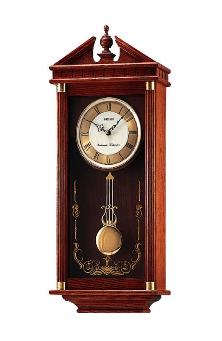 Seiko Regal Oak Pendulum Wall Clock, Main, color, Brown
