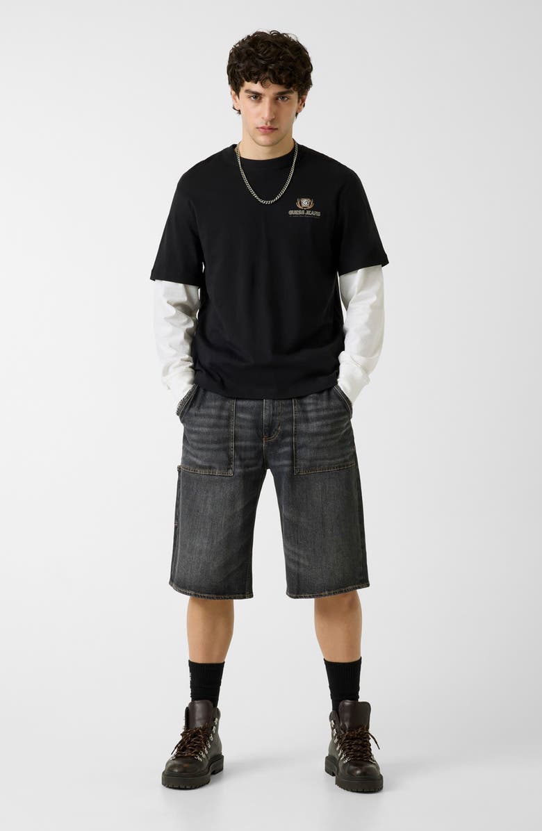 GUESS Layered Look Graphic T-Shirt, Alternate, color, Jblack-Black
