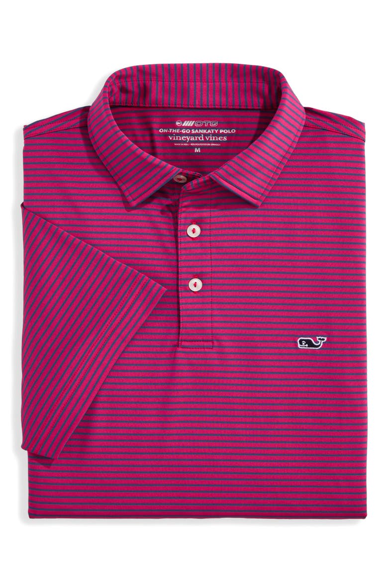 Stripe Sankaty Short Sleeve Performance Polo, Alternate, color, RHODODENDRON