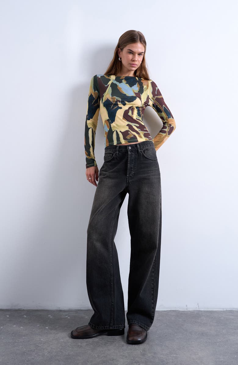 Topshop Abstract Print Boat Neck Top, Alternate, color, Yellow Multi