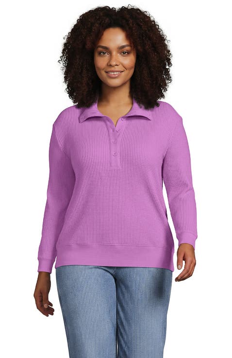 Plus Size Long Sleeve Waffle Button Up Henley