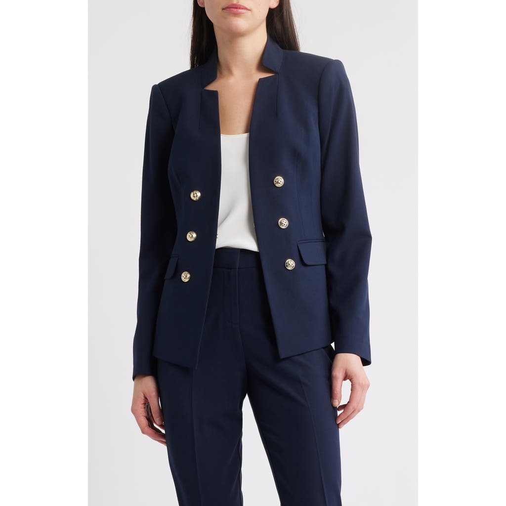 Tahari Asl Faux Double Breasted Jacket In New Navy