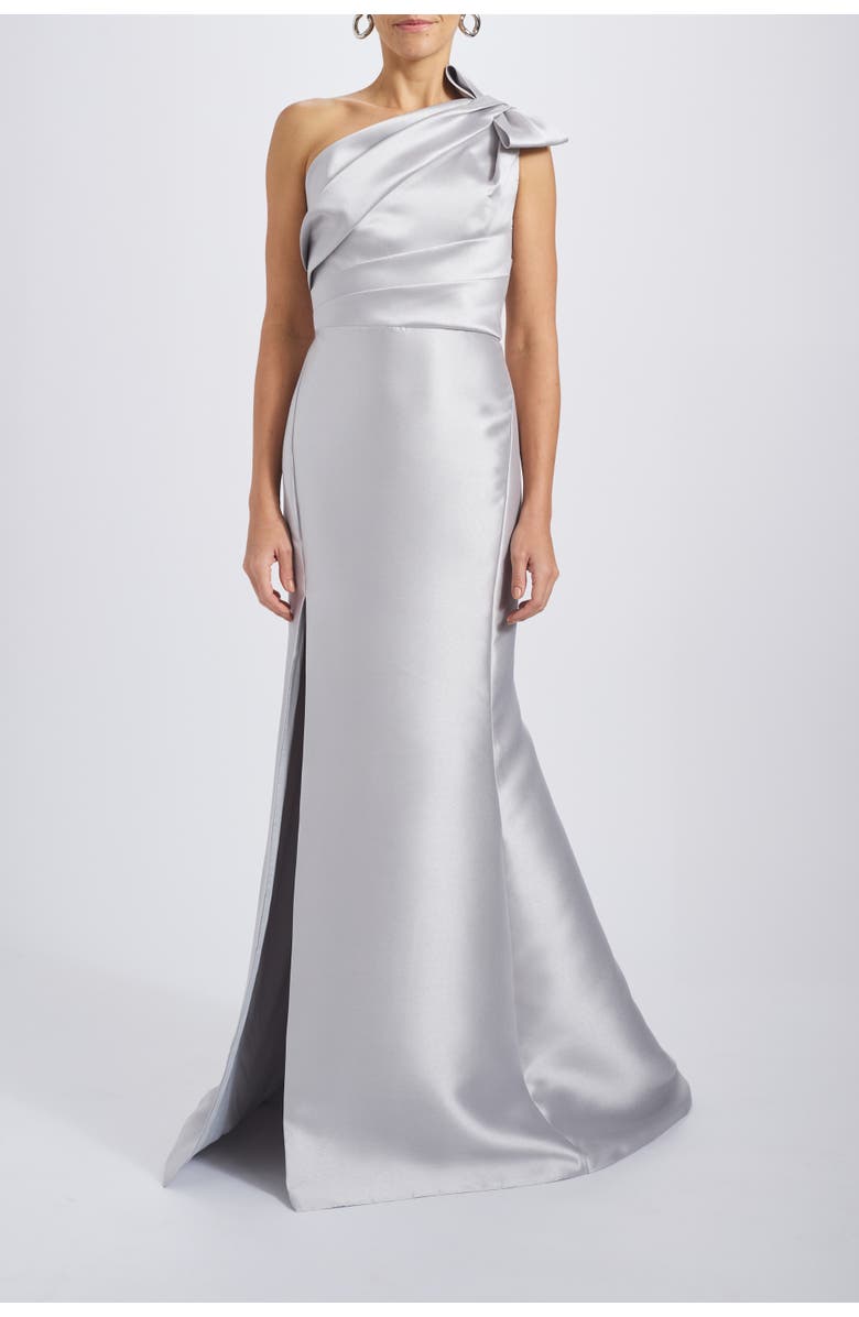 Amsale Mikado Draped Bodice Gown, Main, color, Platinum