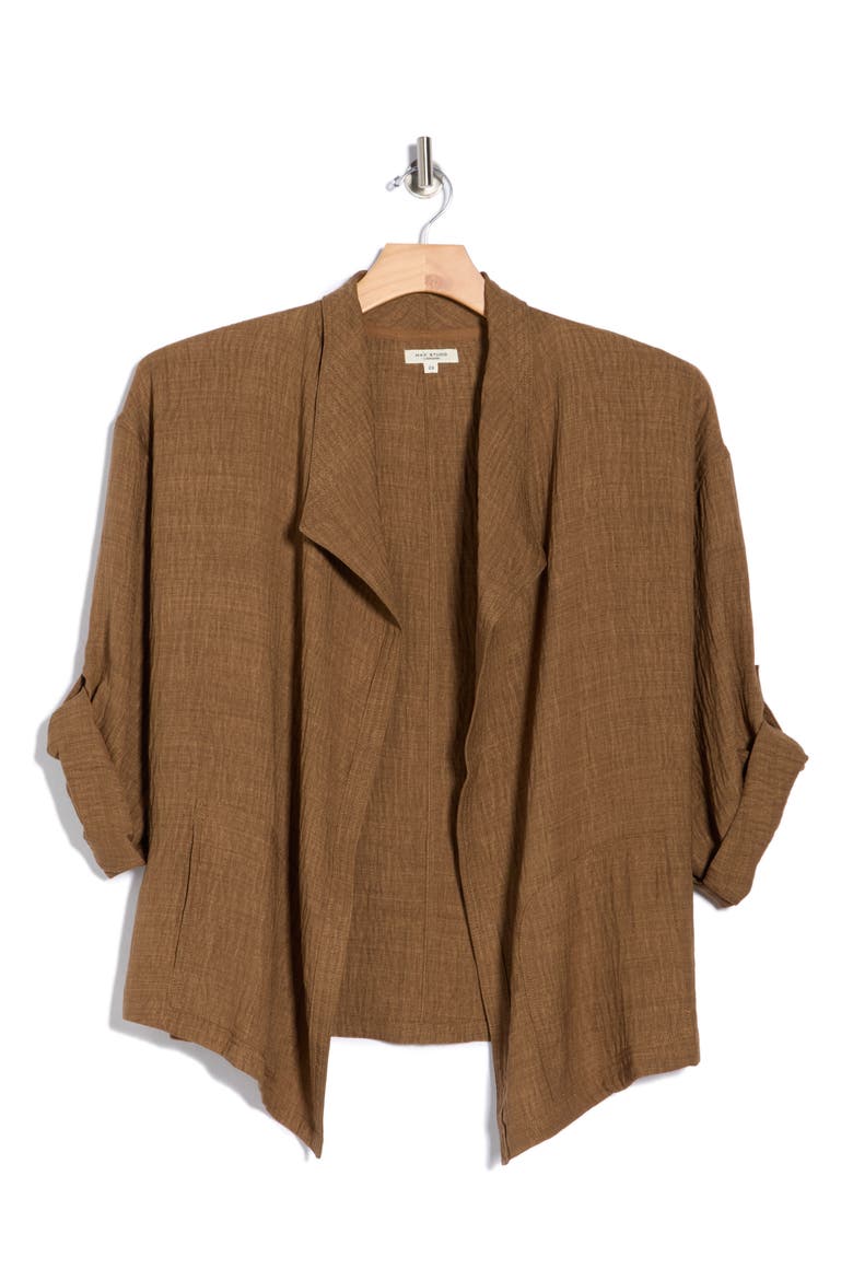 Textured Open Front Jacket, Alternate, color, HEATHER UMBER