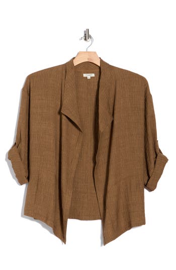 Max Studio Textured Open Front Jacket In Brown