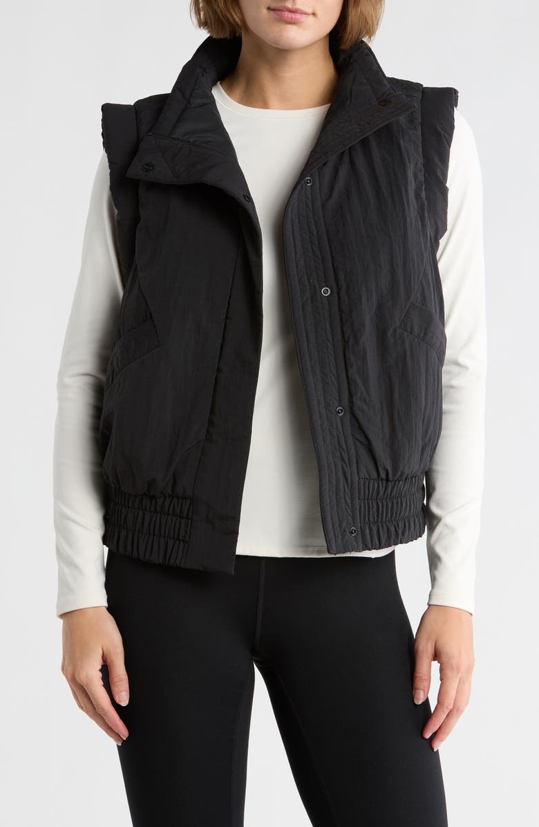 YOGALICIOUS Crinkled Puffer Vest, Main, color, Black