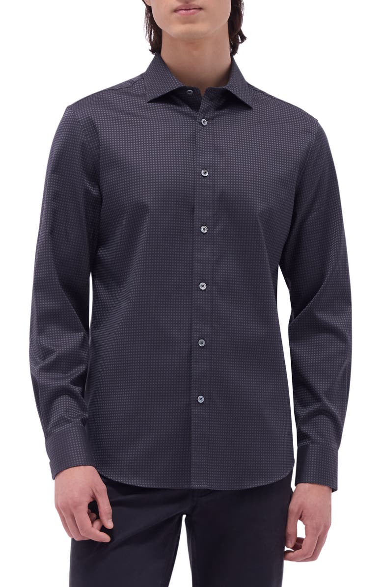 Bugatchi Axel Shaped Fit Jacquard Button-Up Shirt, Main, color,