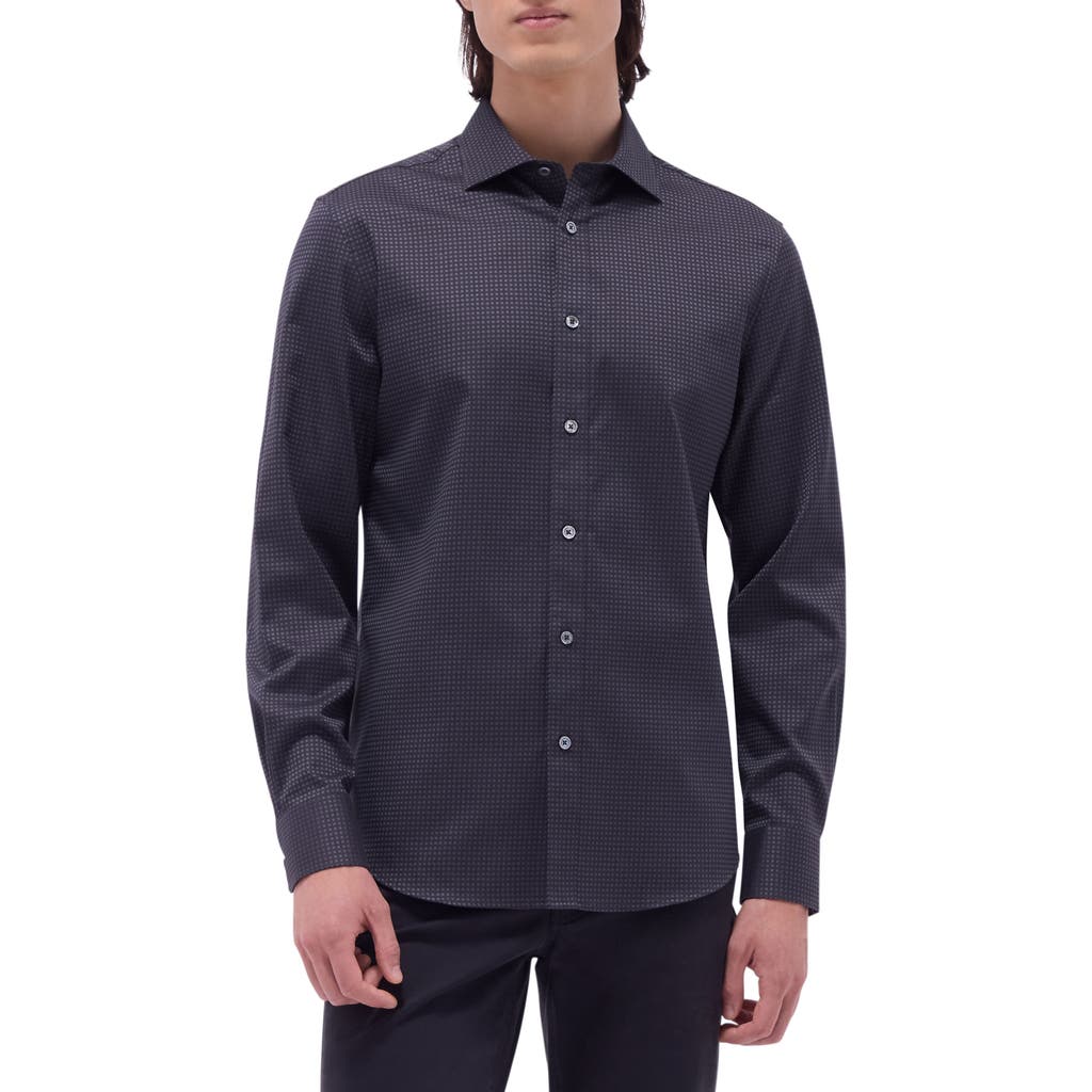 Bugatchi Axel Shaped Fit Jacquard Button-up Shirt In Anthracite