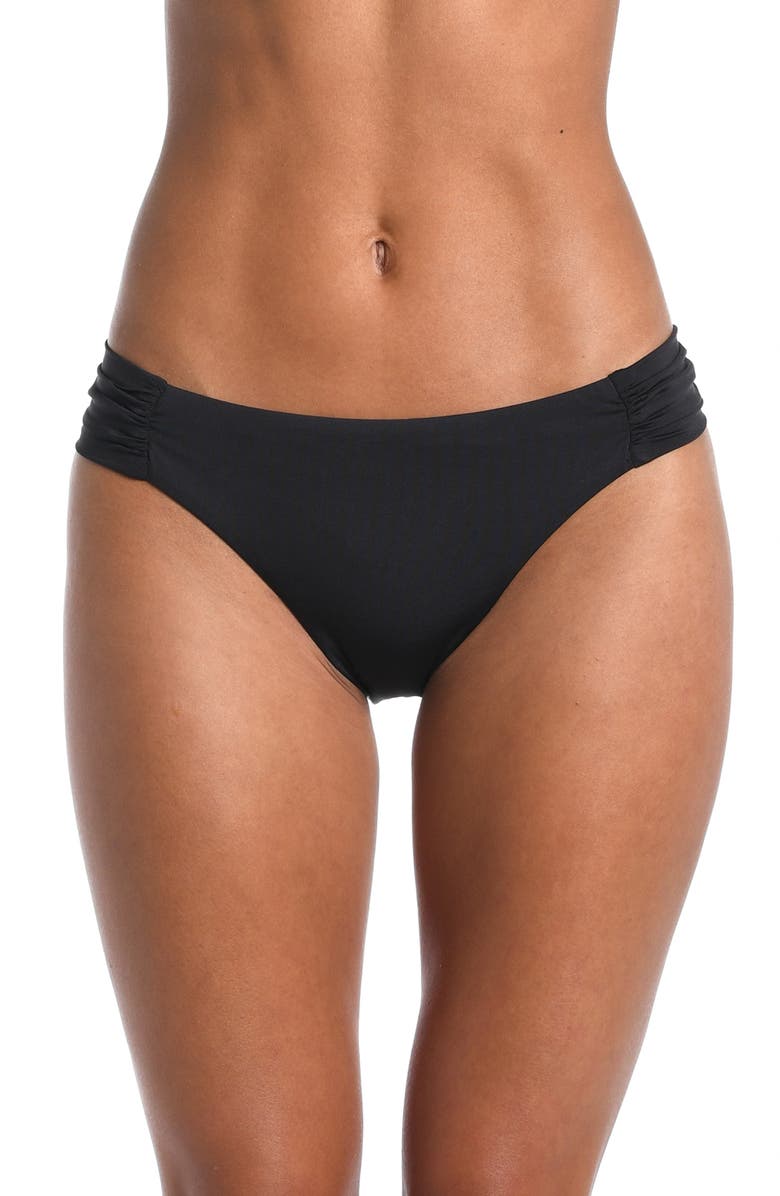 Sunshine 79 Solids Shirred Side Bikini Bottoms, Main, color, Black