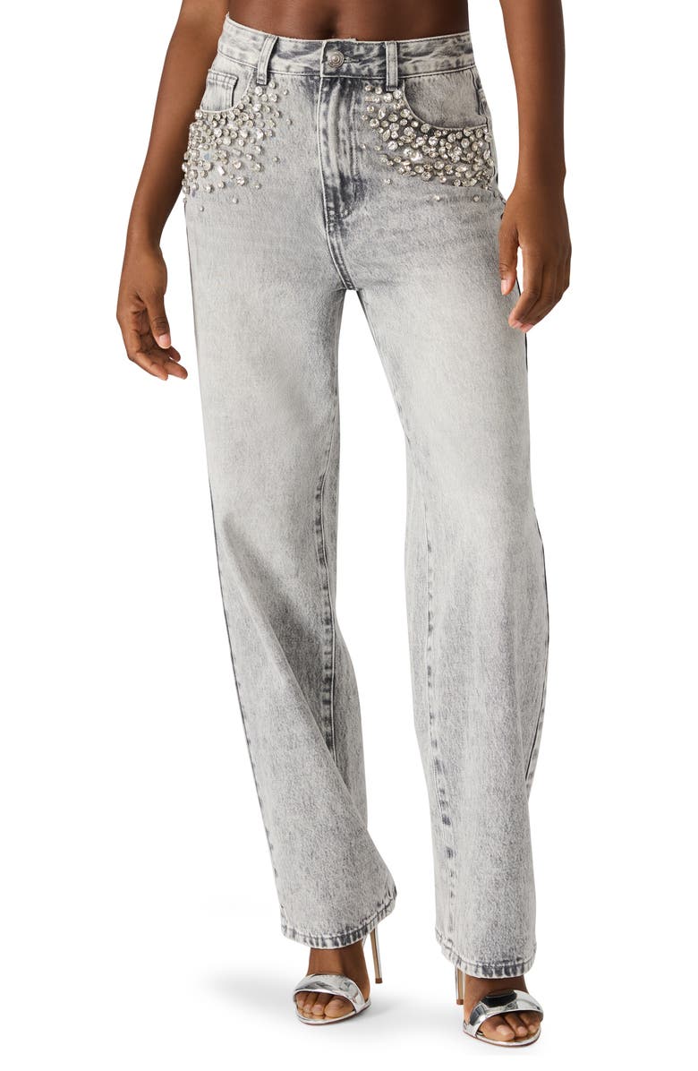 Steve Madden Eras Crystal Embellished Straight Leg Jeans, Main, color, Fog