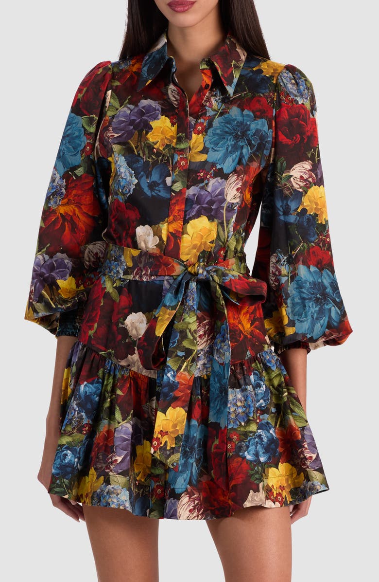 Alice + Olivia Lily Long Sleeve Floral Shirtdress, Main, color, Flourish