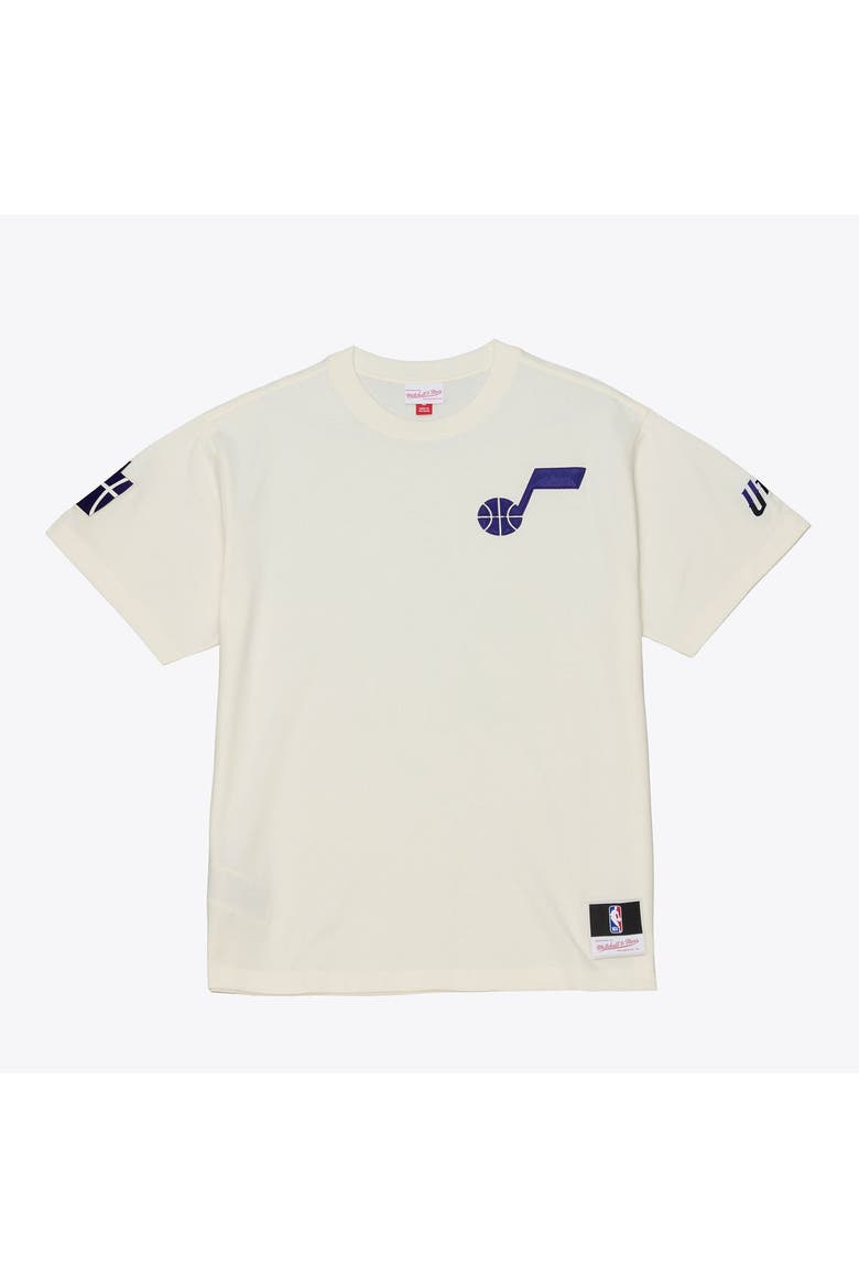 Men's Mitchell & Ness Cream Utah Jazz Hardwood Classics Chainstitch Premium T-Shirt, Main, color, Cream