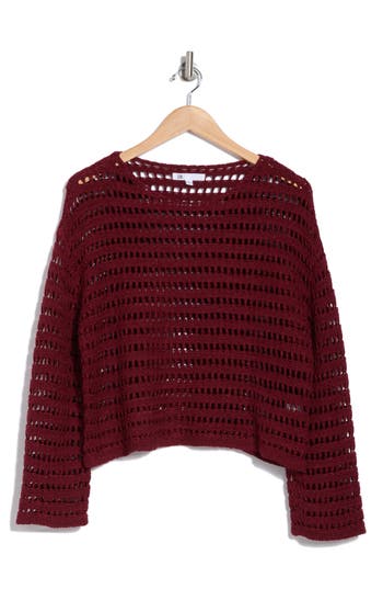 Dr2 By Daniel Rainn Bell Sleeve Open Knit Sweater In Wine Red