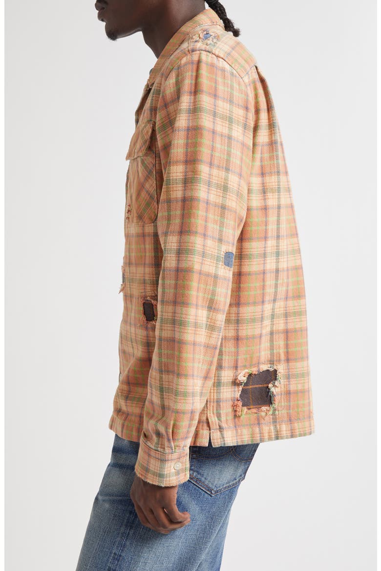 Plaid Rip & Repair Cotton Twill Button-Up Overshirt, Alternate, color, RL-719 ORANGE MULTI