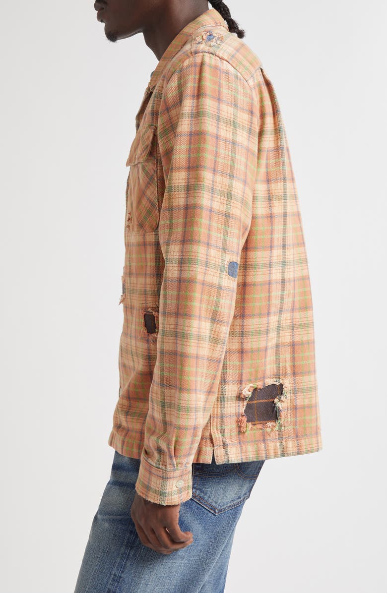 Double RL Plaid Rip & Repair Cotton Twill Button-Up Overshirt, Alternate, color, Rl-719 Orange Multi