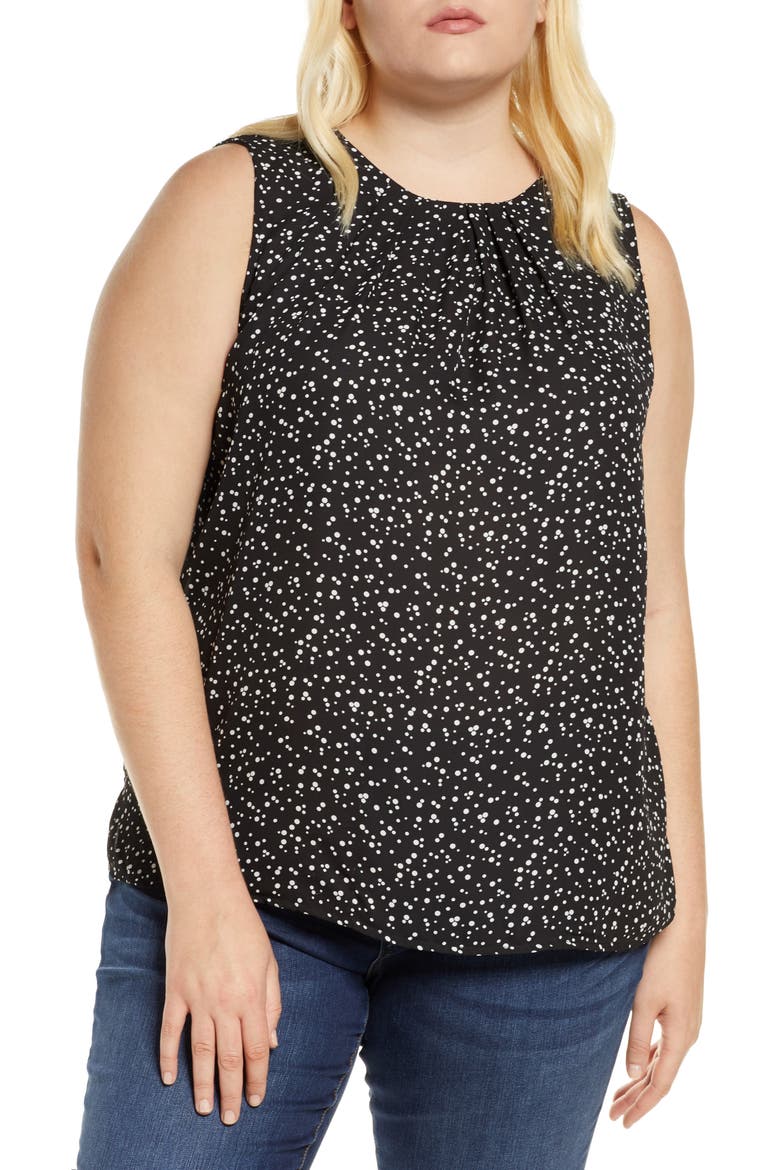 Gathered Neck Shell, Main, color, BLACK/ IVORY