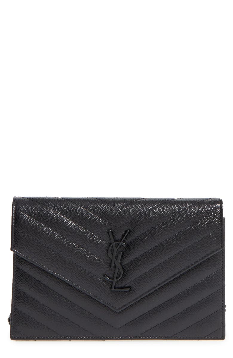 Saint Laurent Quilted Leather Wallet on a Chain, Main, color, 
