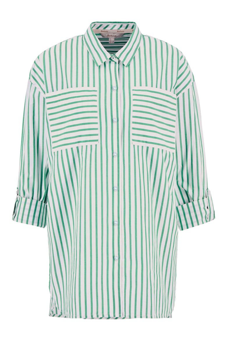 Nicola Stripe Cotton Button-Up Tunic, Alternate, color, WHITE/ KELLY GREEN
