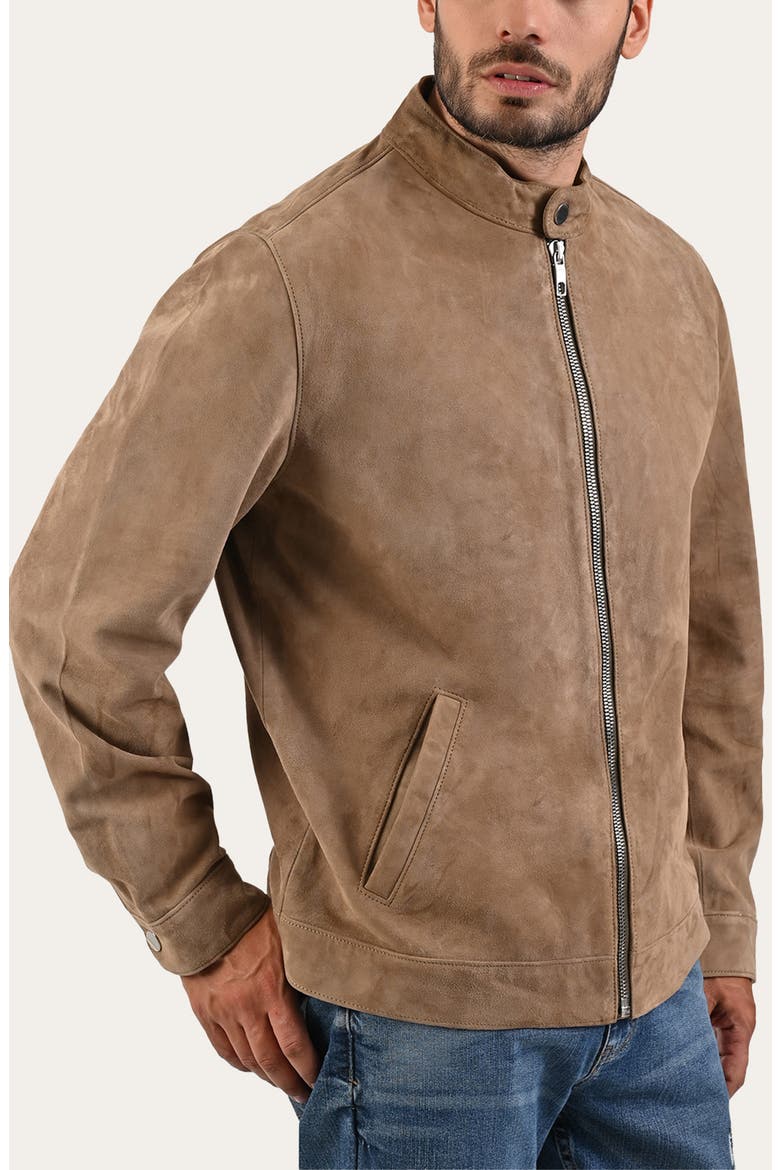 Cafe Leather Racer Jacket, Alternate, color, TAUPE